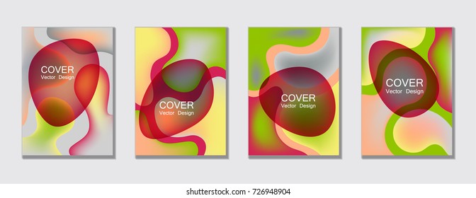 Hipster fluid color covers set trendy vector design for business brochure, booklet, flyer. Colorful bubble shapes composition with gradients. Brochure cover design future geometric A4 templates.