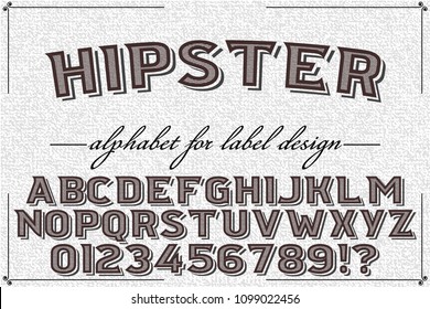 hipster Font alphabet Script Typeface handcrafted handwritten vector label design vintage old style.Shadow Effect.hipster