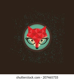 Hipster fox emblem. Vector illustration of animal in glasses. 