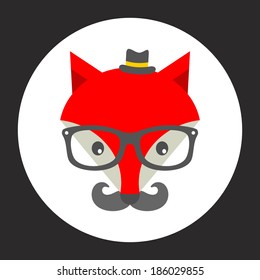 Hipster fox face. Vector illustration for the cool print.