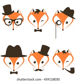 hipster fox icons set
