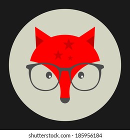 Hipster fox label. Vector illustration for cool print.