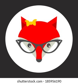 Hipster fox label. Vector illustration for cool print.