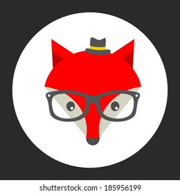 Hipster fox label. Vector illustration for the cool print.