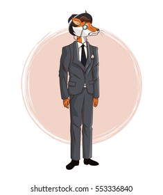 hipster fox monocle hat gray suit tie elegant