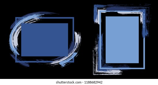 Hipster frames with paint brush strokes vector collection. Box borders with painted brushstrokes on black. Advertising graphics design flat frame templates for banners, flyers, posters, cards.