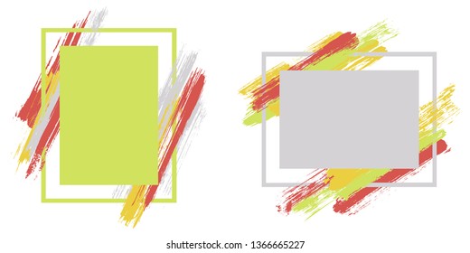 Hipster frames with paint brush strokes vector collection. Box borders with painted brushstrokes backgrounds. Advertising graphics design empty frame templates for banners, flyers, posters, cards.