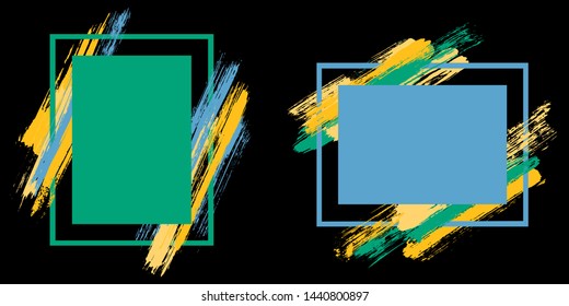 Hipster frames with paint brush strokes vector collection. Box borders with painted brushstrokes on black. Educational graphics design empty frame templates for banners, flyers, posters, cards.