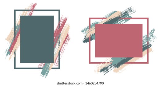 Hipster frames with paint brush strokes vector collection. Box borders with painted brushstrokes backgrounds. Educational graphics design empty frame templates for banners, flyers, posters, cards.