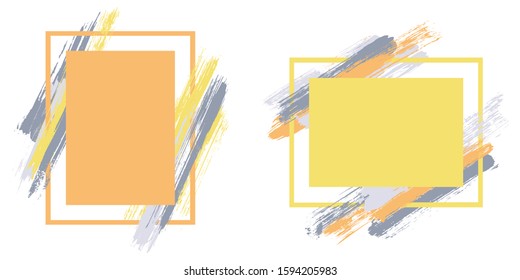 Hipster frames with paint brush strokes vector collection. Box borders with painted brushstrokes backgrounds. Advertising graphics design flat frame templates for banners, flyers, posters, cards.