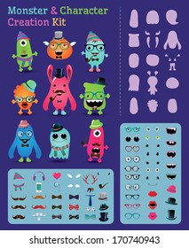 Hipster Freaky Monster And Character Creation Kit. Fully Editable And Customizable.