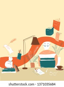 hipster freelancer with a cat