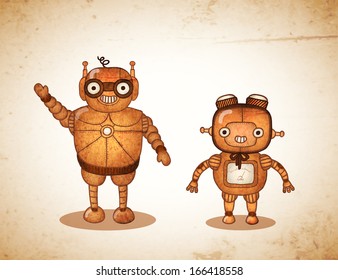 Hipster friendly robots vector illustration