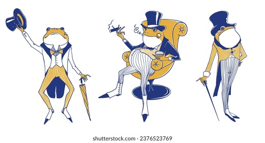 Hipster frog animal vector art illustration, frog gentleman, stylishly dressed, toad gentleman, humanized frog wearing, gentlemen club, retro frog