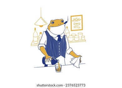 Hipster frog animal vector art illustration, frog gentleman, stylishly dressed, toad gentleman, humanized frog wearing, gentlemen club, retro frog