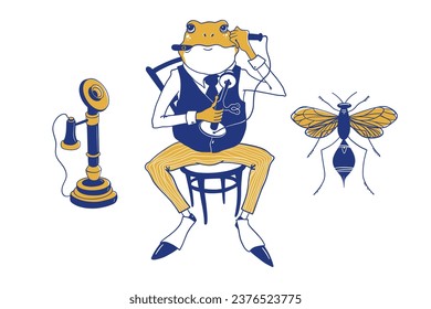 Hipster frog animal vector art illustration, frog gentleman, stylishly dressed, toad gentleman, humanized frog wearing, gentlemen club, retro frog