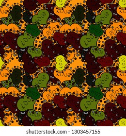 Hipster funky painted style texture on brown, green color. Vector. Poster with different doodle letters for textiles or t-shirt design sample. Love. Valentine':s day print, seamless hand craft pattern