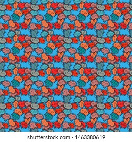 Hipster funky painted style texture on red, blue and black colors. Love. Poster with different doodle letters. Valentine':s day print, seamless hand craft expressive ink typography pattern. Vector.