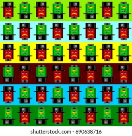 Hipster funny vector pattern with red and green faces painted with Squares. Stylized men with a mustache in hats
