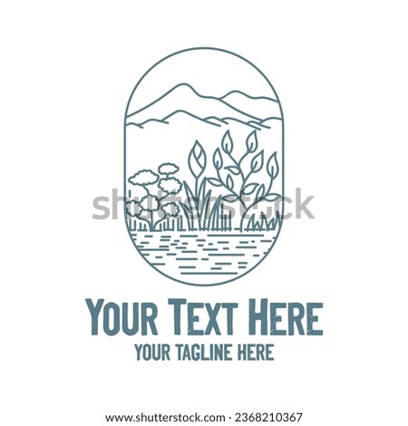 Hipster Garden Lake River Creek with Mountain Hill Landscape Logo Design Vector