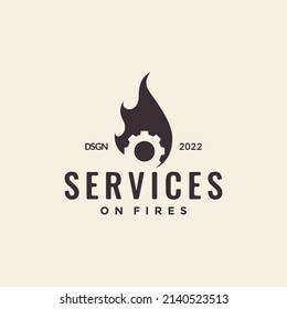 hipster gear with fire flame logo design, vector graphic symbol icon illustration creative idea