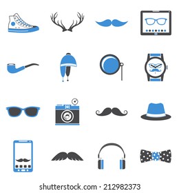 Hipster geek urban fashion elements and accessories icons set vector illustration