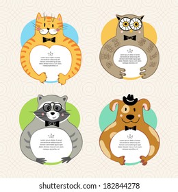 hipster gentleman animals backgrounds set