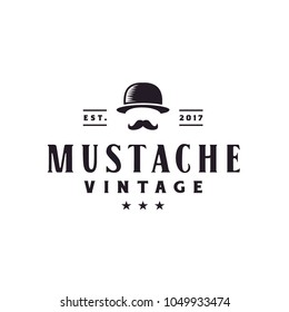 Hipster Gentleman Bowler Hat Cap with Mustache Classic Vintage Retro logo design
