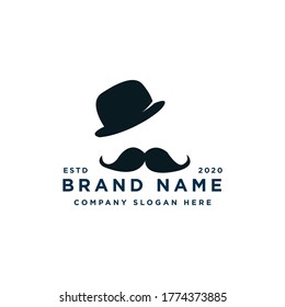 Hipster Gentleman Bowler Mustache Vintage Retro logo design