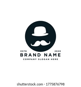 Hipster Gentleman Bowler Mustache Vintage Retro logo design