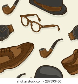 Hipster / Gentleman Stuff Elements Seamless Pattern illustration in vector