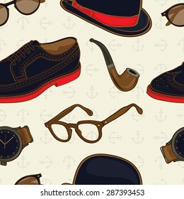 Hipster / Gentleman Stuff Elements Seamless Pattern illustration in vector