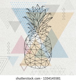 Hipster geometric polygonal fruit pineapple on grunge triangle abstract background.