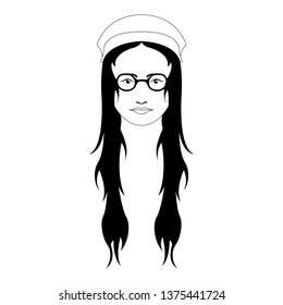 Hipster girl avatar with a winter hat and glasses. Vector illustration design