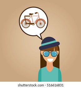 hipster girl bicycle vintage background icon vector illustration eps 10 vector illustration eps 10