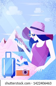 Hipster girl browsing Internet on a smartphone, texting and communicating outdoors.
Natural seascape at the summer time.Travel concept.