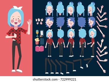 Hipster girl creation set. Constructor with various poses, accessories and hairstyle