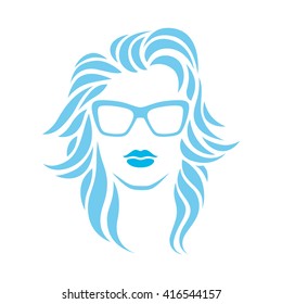 Hipster girl icon. Beautiful woman in glasses. Vector illustration on white background.