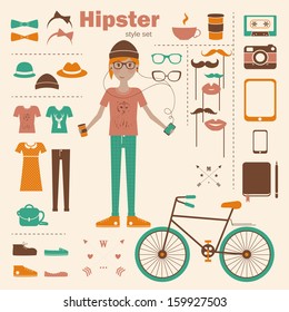 Hipster girl infographic concept background with icons