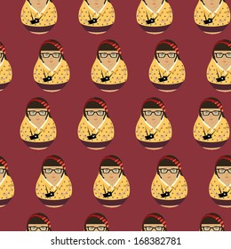Hipster girl seamless ornament