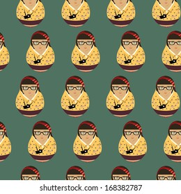 Hipster girl seamless ornament