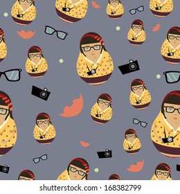 Hipster girl seamless ornament