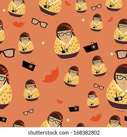 Hipster girl seamless ornament