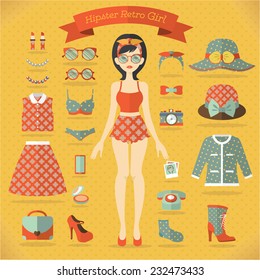 Conjunto de Vector de niña Hipster