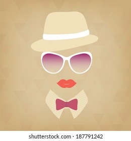 Hipster girl. Vintage hipster background. Print for your T-shirts.