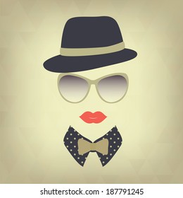 Hipster girl. Vintage hipster background. Print for your T-shirts.