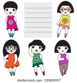 Hipster Girls paper note illustration II