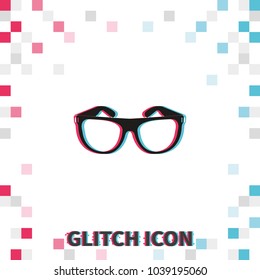 Hipster glasses  glitch effect vector icon.