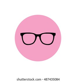 Hipster glasses icon vector illustration. Pink button. Pink circle