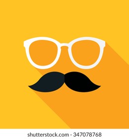 Hipster Glasses and Moustache Flat Long Shadow Icon